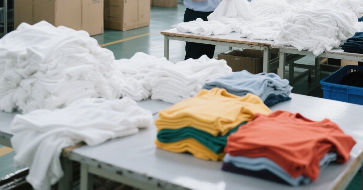 Custom clothing manufacturer inspecting garment quality